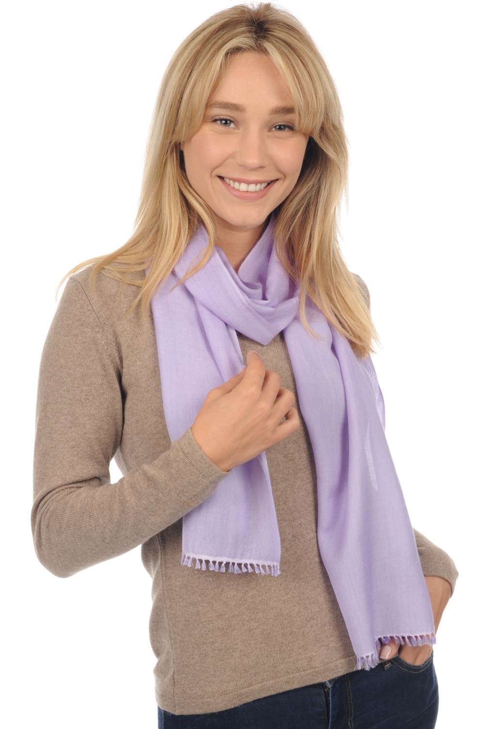 Cashmere & Zijde dames kasjmier sjaals scarva lavendel 170x25cm